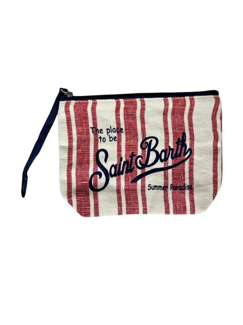 trousse donna aline in lino a righe rosso e bianco MC2 Saint Barth | ALINE-LINEN BEACH STRIPESV41